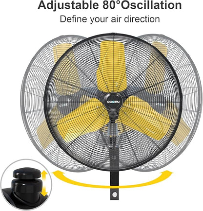 9000 CFM 24" Outdoor Oscillating Wall Fan with 2 Pack, High Velocity 3-Speed Waterproof Professional Outdoor Fan, Heavy Duty Industrial Wall Mount Fans for Commercial, Garage, Warehouse, UL Listed