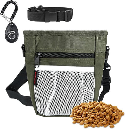 Dog Treat Pouches for Pet Training with Magnetic Closure Treat Pouches for Pet Training,Large Dog Treat Training Pouch and Dog Clicker,Training Treat Pouch Built-in Poop Bag Dispenser-Green