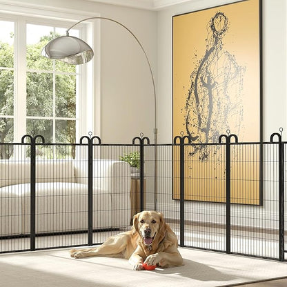 Dog Playpen Outdoor 16 Panels Heavy Duty Dog Fence 47" Height Anti-Rust with Doors Portable for RV Camping Yard, Total 36FT, 103 Sq.ft, Snowy Black
