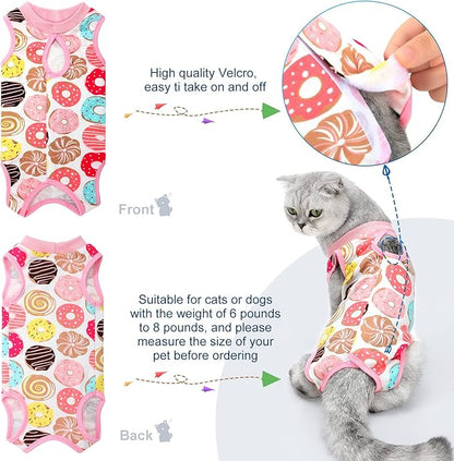 4 Pieces Cat Recovery Suits Body Wraps Breathable Kittens Recovery Clothes for Cats Small Dogs Abdominal Weaning(Banana, Football, Strawberry, Donut,M)