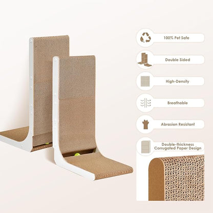 EHEYCIGA Cardboard Cat Scratcher for Indoor Cats, 32 Inch L Shaped Vertical Cat Scratching Board with Ball Cat Toy, Extra Large Cat Scratcher Pad, White