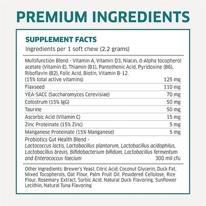 Dog Multivitamin - Dog Vitamins and Supplements - Digestive Enzymes & Probiotics - Probiotics for Dogs - for Skin and Coat Allergies - Immune System & Overall Health - 120 Soft Chew Dog Treats