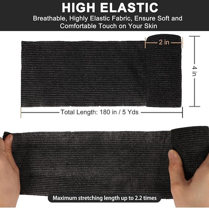 24 Pack Self Adhesive Bandage Wrap, 4” x 5 Yards Cohesive Medical Tape Elastic Grip Tape Black Sports Tape Athletic for Ankle, Wrist Sprains, Pet First Aid (Black, 4 Inch)