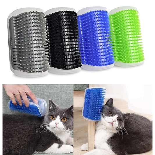 JAKI Cat Self Groomer Brushes 4 Pack Wall Corner Self Message, Interactive Cat Toy with Face Scratcher Comb, Pet Grooming Brush Tool for Indoor Cats Long Short Fur Kitten Puppy