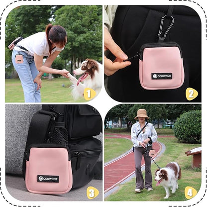 Dog Treat Pouch 2 PCS, Waterproof Small Dog Treat Bag for Leash, Hands Free Dog Walking Bag with Carabiner, Dog Poop Bag Holder for Pet Puppy Travel or Outdoor Use, Zipper Closure to Avoid Spilling