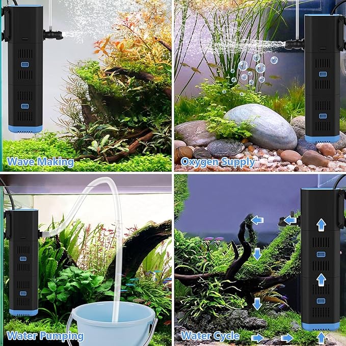 Aquarium Filter for 40-170 Gallon Tank，265GPH Fish Tank Filter 16W Green Clean Machine Submersible Pump Filter for Green Water and Algae Clean,Submersible Internal Filter for Saltwater Freshwater