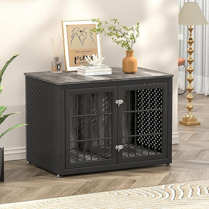 38" Heavy Duty Dog Crate Furniture for Large and Medium Dogs,Wooden Metal Kennel for High Anxiety Dogs, Chew Proof Pet Cage Indoor, Decorative Dog Kennel End Table