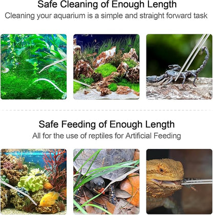 Aquarium Tweezers Extra Long 15 inches Feed Tong clamps - FEITA Straight and Curved Stainless Steel 38cm Tweezers Set for Fish Tank Plants Aquascape Tools & Reptile Feeding Tongs - Sliver 2Pcs