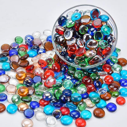 1LB Mixed Color Flat Glass Marbles for Vases, Mancala Stones Gemstone Beads Vase Filler Decorative Glass Pebbles for Fish Tank, DIY Crafts, Mosaics, Aquarium Decor Rocks, Candle Holders