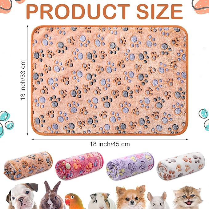 4 Pcs Waterproof Guinea Pig Blankets Washable Small Animal Fleece Bedding Absorbent Guinea Pig Cage Liners Reusable Pet Pee Pad Sleep Mat Pad Cover for Hamster Ferret (Paw Print, 18 x 13 Inch)