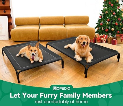 Elevated Dog Bed Raised Outdoor Dog Cot for Medium Dogs, Installation Requires No Tools, Frame with Washable Cooling Breathable Mesh Anti-Slip Feet, Indoor Pet Bed, Black, 35.4 Inches