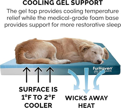 Furhaven Water-Resistant Cooling Gel Dog Bed for Large/Medium Dogs w/ Removable Washable Cover, For Dogs Up to 55 lbs - Indoor/Outdoor Logo Print Oxford Polycanvas Mattress - Deep Lagoon, Large