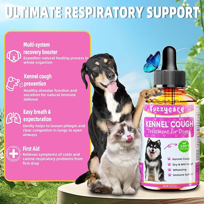 2 Pack Dog Cough Treatment，Natural Kennel Cough Medicine for Dogs,Effective Kennel Cough Treatment and Allergy Relief, Herbal Drops for All Breeds & Sizes, Soothing Dog Cough Medicine
