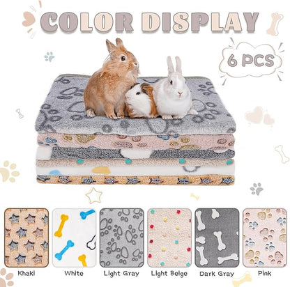 6 Pack Guinea Pig Cage Liner, Washable Guinea Pig Fleece Blankets Beding Accessories, Flannel Throw Warm Sleep Mat, Pet Pee Pads for Small Animal Hamster Rabbit Puppy Cat (26x14 Inch)
