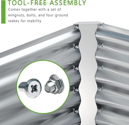 8x2x2FT Galvanized Raised Garden Bed,Planter Raised Beds-Metal Garden Box,Large Plant for Outdoor Planting, Vegetables Bed，Flower,herb-Sliver