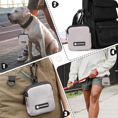 Dog Treat Pouch 2 PCS, Waterproof Small Dog Treat Bag for Leash, Hands Free Dog Walking Bag with Carabiner, Dog Poop Bag Holder for Pet Puppy Travel or Outdoor Use, Zipper Closure to Avoid Spilling