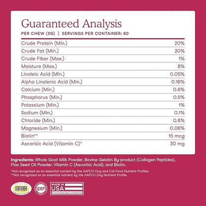 Fera Pets Goat Milk Topper - Cat & Dog Skin and Coat Supplement with Collagen, Biotin & Vitamin C - Helps Maintain Normal Skin Moisture - Promotes a Shiny Coat - for Picky Eaters - 60 TSP