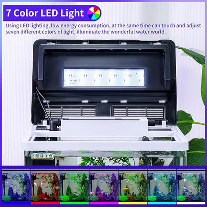 8 Gallon Fish Tank Starter Kit: Glass Aquarium w/Eco-Cycle Filter, 7-Color LED & Air Pump for Betta. Features 360° Crystal View, Temp/Time Display & Quiet Operation All-in-One Aquarium Kit