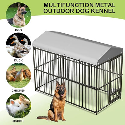8x4x6 FT Outdoor Dog Kennel,Heavy-Duty Enclosures Outside with UV-Resistant Waterproof Roof Cover and Lock,for Medium and Large Dogs,Easy Assembly