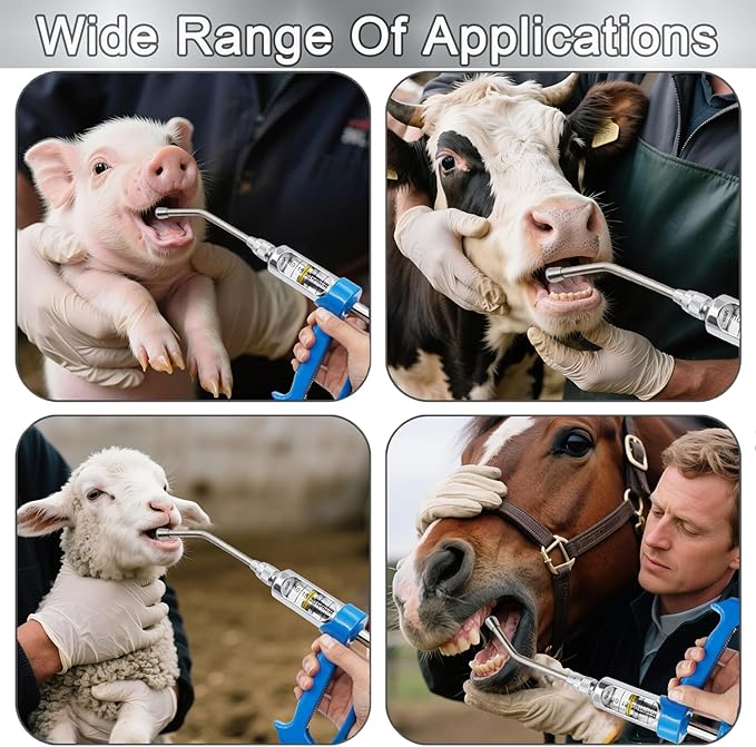 10ML Veterinary Metal Feeding Gun, Continuous Drench Gun Dosing Device Veterinary Adjustable Medicine Dispenser Husbandry Autonomous Feeding Tool, for Pig Cow, Sheep, Horse (Blue, 10ML No Bottle)