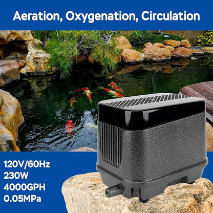 AquaMiracle Linear Air Pump ZP-40/ZP-60/ZP-100/ZP-200 for Pond Aeration, 635/950/1600/4000GPH Septic Air Pump Pond Aerators for Outdoor Ponds, Waste Treatment, Aquarium, Fish Farm, Seafood Restaurant