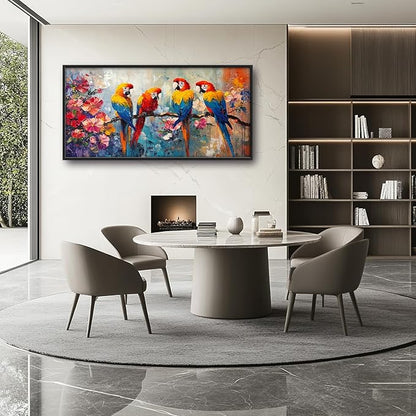 Extra Large Framed Parrot Bird Wall Art,Oversized Abstract Colorful Parrots Flower Wall Decor Pictures for Living Room,Canvas Print Painting Modern Artwork Bedroom Office Bathroom Home Decor 60L x30W