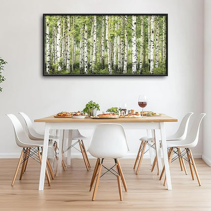 Extra Large Birch Tree Framed Wall Art for Living Room,Oversized Green Aspen Trees Forest Pictures Wall Decor,Canvas Print Painting Modern Artwork Bedroom Office Bathroom 60L" x 30W"