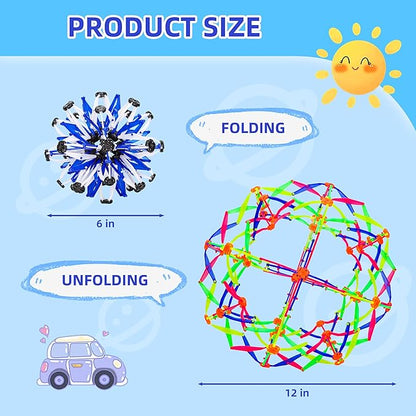 2Pcs Colorful Sphere Expandable Breathing Balls Fidget Toy-Great Anxiety Stress Reliever,Collapsible Expanding Magic Ball Toys for Kids & Adults Mindfulness Meditation Practices , Yoga -ADHD