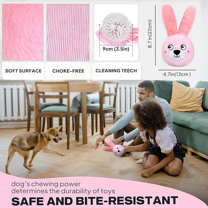 Fida Squeaky Dog Toys for Aggressive Chewers 3 in 1, Dog Chew Toys with 3 Layers,Interactive Dog Toys for Large Dogs Balls to Keep Them Busy for Small Medium Dogs(Pink Bunny)
