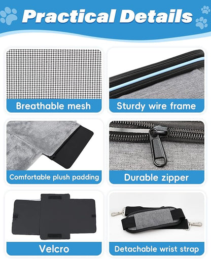 Expandable Travel Pet Bag, Scratch-Resistant Breathable Mesh, Crossbody&Tote Design, Durable&Spacious, Pet Carrier with High-Visibility Windows, Easy-Cleaning Fabric, Removable Soft Pad&Shoulder Strap