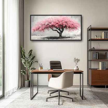 Extra Large Framed Pink Tree Wall Art,Abstract Tree of Life Wall Decor,Pink and Grey Pictures for Living Room,Canvas Print Painting Modern Artwork Bedroom Office Bathroom Home Decor 60L x30W