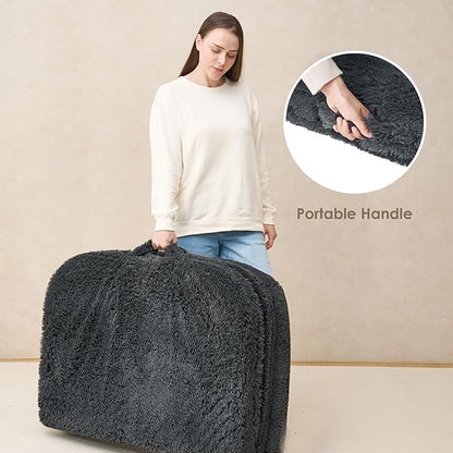 EHEYCIGA Foldable L Dog Bed, Faux Fur Fluffy Dog Couch Bed, Orthopedic Calming Memory Foam L Pet Bed for Large Dogs, Washable Soft Warm Pet Sofa Bed with Non-Slip Bottom, Dark Grey, 40"x30"x6"