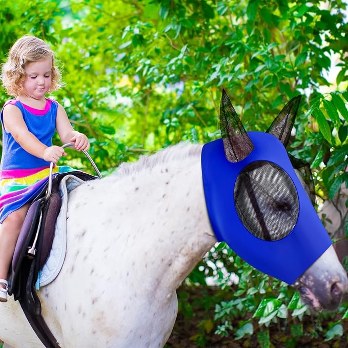 Frienda 4 Pcs Horse Fly Masks with Ears Head Fly Masks for Horses Smooth Elastic UV Protection Cover from Summer Insect Pests(Medium,Purple, Blue, Pink, Black)