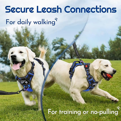 Eagloo Dog Harness Small Sized, Easy Wearing with 3 Buckles, Adjustable No Pull Pet Harness with 2 Rings for Walking, No Chock Reflective Soft Padded Vest with Control Handle, Blue & Black, S