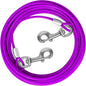 Dog Tie Out Cable 10/15/20/25/30 FT Runner for Yard Steel Wire Cable with Durable Superior Clips Purple Chains for Outside Dog Lead for Large Up to 165 Lbs