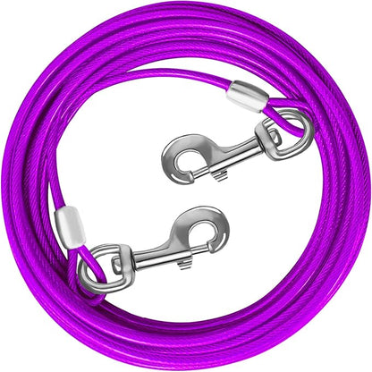 Dog Tie Out Cable 10/15/20/25/30 FT Runner for Yard Steel Wire Cable with Durable Superior Clips Purple Chains for Outside Dog Lead for Large Up to 165 Lbs