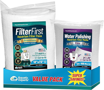 Aquarium Filter Floss for Fish Tank Filters - FilterFirst Aquarium Filter Pad - Media Roll for Crystal Clear Water, Aquatic Experts, 3/4" - 1" Thick (12 Inch Wide, Value Pack)
