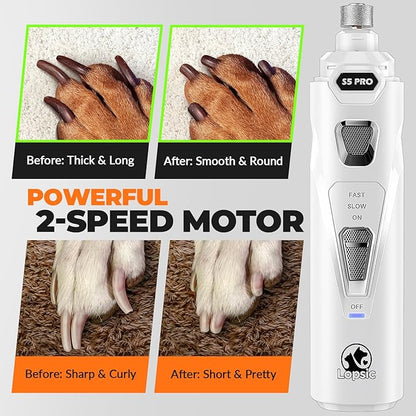 Dog Nail Grinder with 2 LED Lights Powerful 2 Speeds Super Quiet Dog Nail Trimmers with 3 Grinding Wheels Rechargeable Pet Dog Nail Clippers for Large Medium Puppy Dogs Dog Nail File Cat Nail Clipper