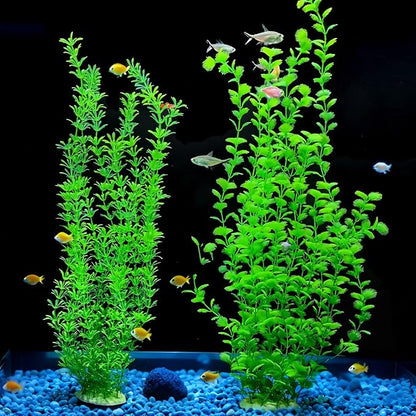 23.6 Inch Tall Aquarium Plants – Large Lifelike Artificial Fish Tank Decorations, Fish Tank Plants Plastic，2 Pcs Adjustable Length, Durable & Safe for Freshwater/Saltwater Aquariums (Green (Style A))