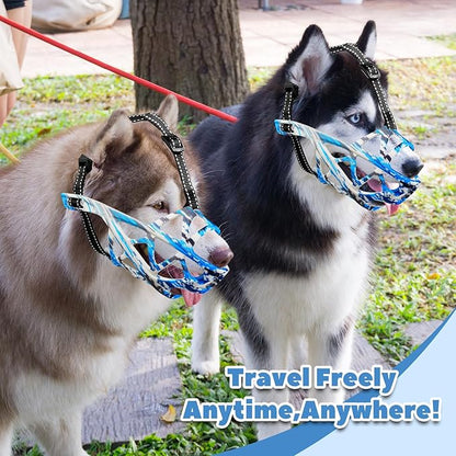 Dog Muzzle for Large Dogs, Medium and X-Large Aggressive Dog, Breathable Basket Muzzles, Suitable for Grooming Trimming Training, Allows Panting Drinking (Camouflage Blue, XL)