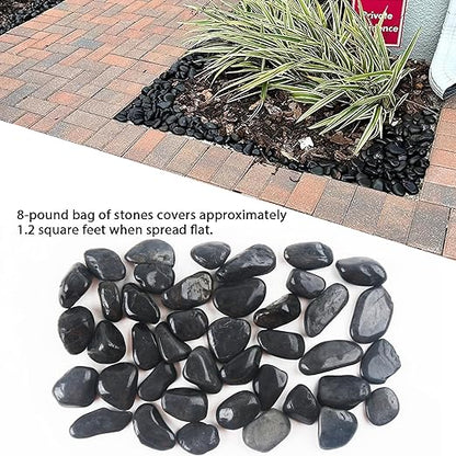8LB 1"-2" Black River Rocks for Plants, Polished Pebbles for Garden Landscaping, Planters, Aquariums, Vase Fillers – Indoor & Outdoor Decor
