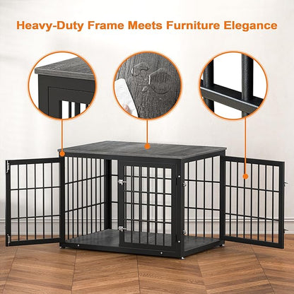42 Inch Heavy Duty Dog Crate Furniture for Large and Medium Dogs, Decorative Pet House End Table, Wooden Cage Kennel Furniture Indoor, Gray