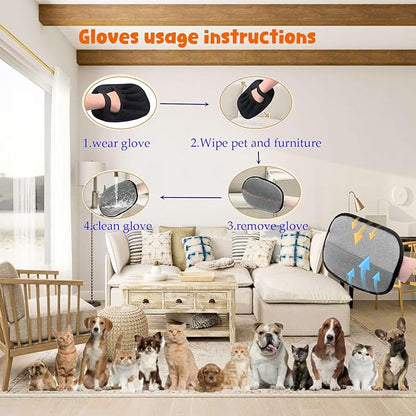 2Pcs Five-Finger Pet Hair Removal Glove for Dogs,Reusable Cat Grooming Gloves,Pet Hair Collector Keychain,Electrostatic Pet Hair Removal Tool for Furniture,Car,Couch,Carpet,Essential Pet Supplies