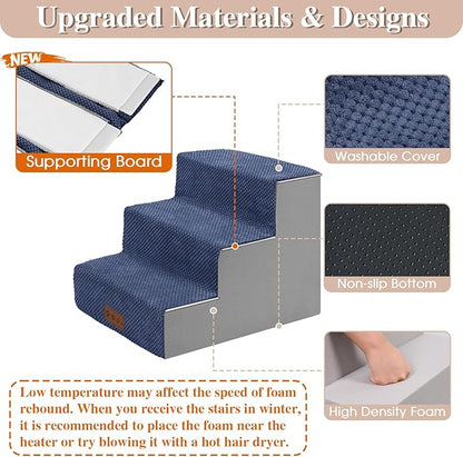 GGIB Dog Stairs for Small Dogs Cats Non-Slip Dog Steps for High Bed Pet Stairs for Sofa Couch Pet Ramp Pet Steps with Removable Washable Cover, 13" H, 3-Step