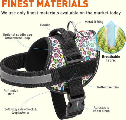 Dogline Dog Harness, Reflective No-Pull Adjustable Vest with Handle for Walking, Training, Breathable, No - Choke Harness for Small, Medium or Large Dogs Room for Patches Leopard Rainbow L 27"-34"