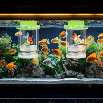 2 Pcs Breeder Box for Fish Tank Aquarium Breeder Separation Net Breeding Box with Suction Cup for Small Fish Shrimp Clownfish Guppy(Green,L)