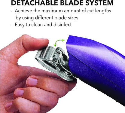 Andis 24820 EasyClip Professional-Animal 7-Piece Detachable Ceramic Blade Clipper Kit, Frustration Free Packaging, Corded Electric, Purple