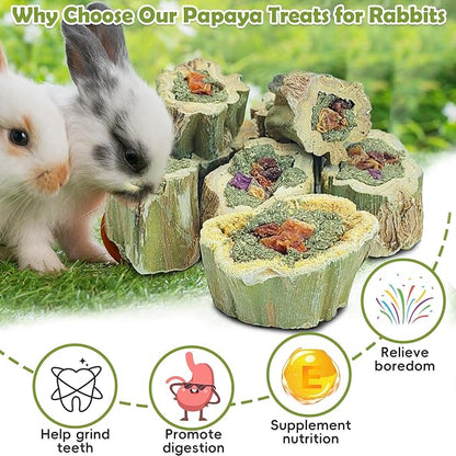 Fhiny Rabbit Chew Toys Natural Baked Papaya Wood Bunny Molar Treats Contain Alfalfa Grass Apple Carrot and Purple Sweet Potato Filling for Hamsters Guinea Pigs Chinchillas Teeth Grinding(0.22 lb)