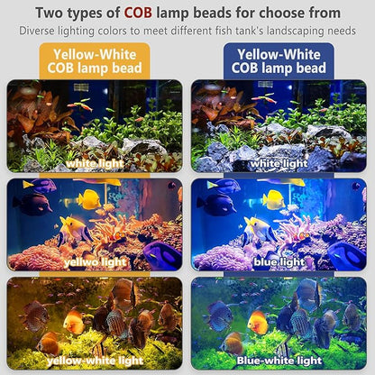 Aquarium Focus Light for Open Fish Tank Indoor LED Light Big Clip Lamp Adjustable Focus (White-Blue with Timer)