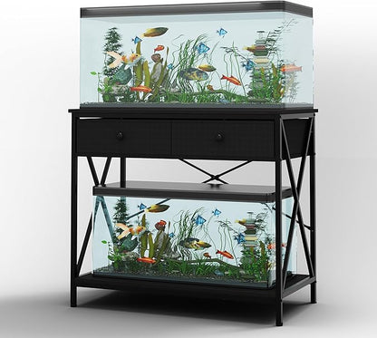 Fish Tank Stand 40 Gallon: Sturdy Aquarium Stand with Accessories Storage - Metal Fish Tank Table for 40-50 Gallon Reptile Breeder Turtle Terrarium - 35"X19.54" Weight Capacity 660 lbs